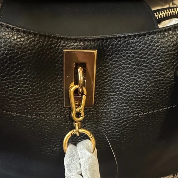 Karl Lagerfeld Black Leather Tote with Gold-Tone Accent With Added Charm & Dusty - Picture 5 of 16